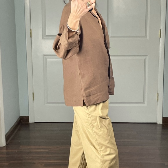 Eileen Fisher 100% Linen Boxy Cropped Brown Shirt size S - Picture 5 of 13